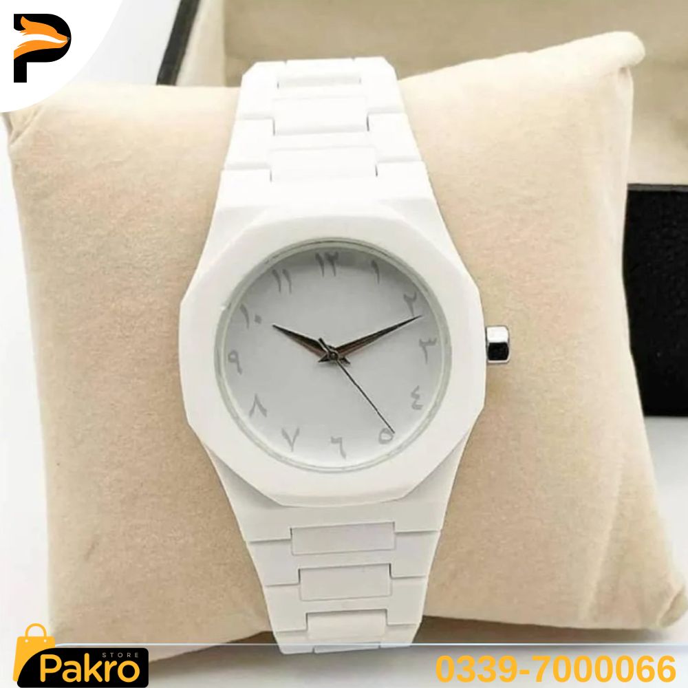 Full White Aura Watch Elegant Design Durable Build Comfortable Strap Clear Display
