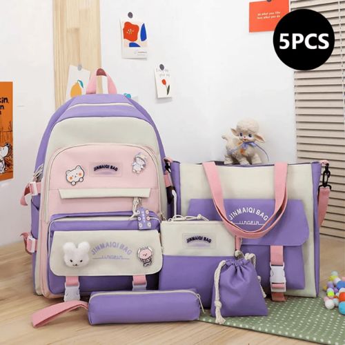 5 Pcs Set School Bags For Teenage Girls College Student Kids Book Bag