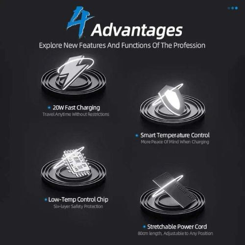 120W Retractable Car Charger 4 in 1 Car Fast Charger For IPhone, USB, Type C