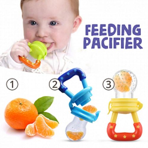 Baby holding a green and orange feeding pacifier with images of the pacifiers and oranges below.
Baby Combo Pack - Fruit Pacifier, Feeder & Toothbrush For Kids - Pakro.Store