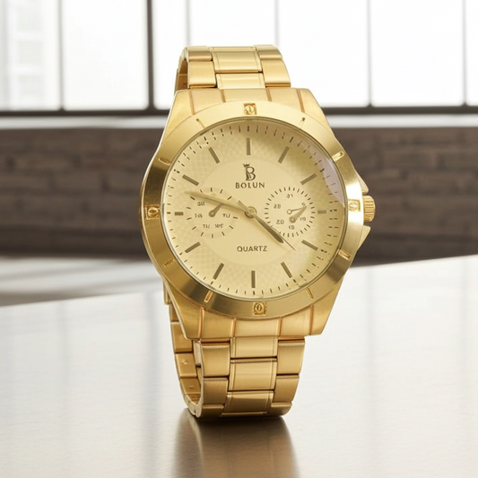 Golden Dial Men's Watch With Gold Chain Strap