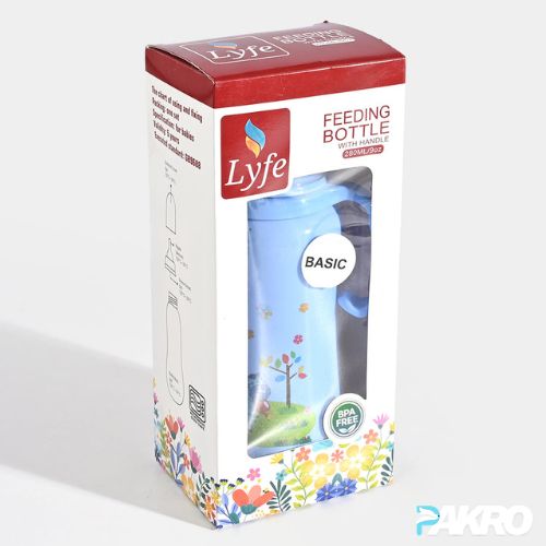 Lyfe feeding bottle packaging with a clear window showing the bottle inside. - Lyfe Baby Plastic Feeding Bottle 9Oz | 280ml