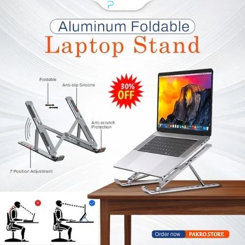 Portable Aluminum Laptop Metal Stand - Adjustable Height Folding Holder
